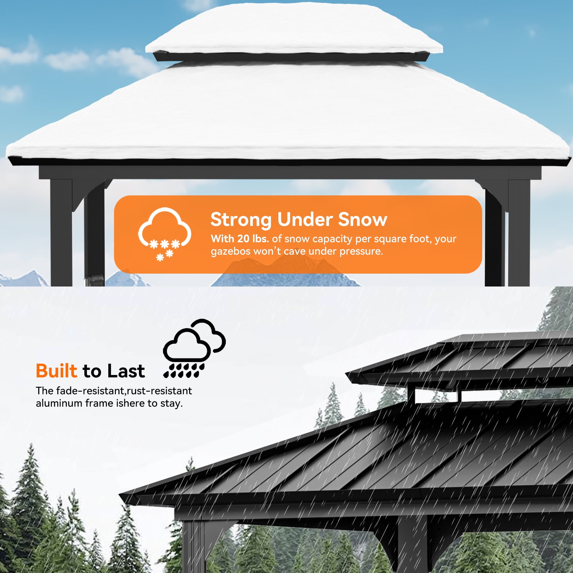 Modern Shade 6' x 8' Hard Top Aluminum Grill Gazebo with Shelves, Hooks, and Galvanized Steel Roof