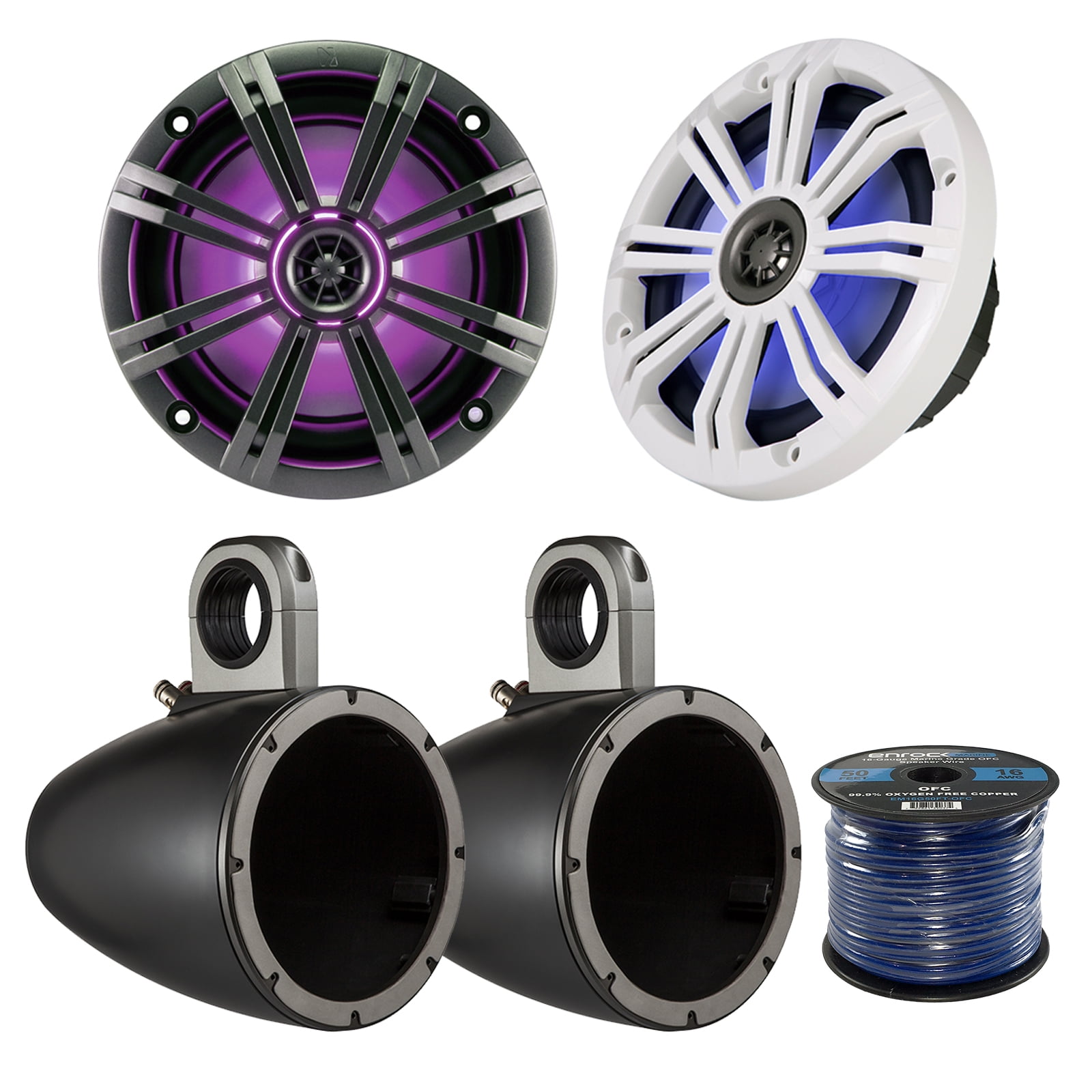 2x Kicker KM8 8INCH Marine Coaxial Speakers, 2x Kicker KMTESW 8" Marine Speaker Enclosures