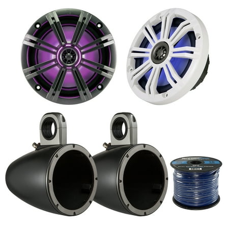 2x Kicker KM8 8-INCH Marine Coaxial Speakers 2x Kicker KMTESW 8 Marine Speaker Enclosures (Black) Enrock Audio Marine Grade Spool of 50 Foot 16-Gauge Speaker Wire