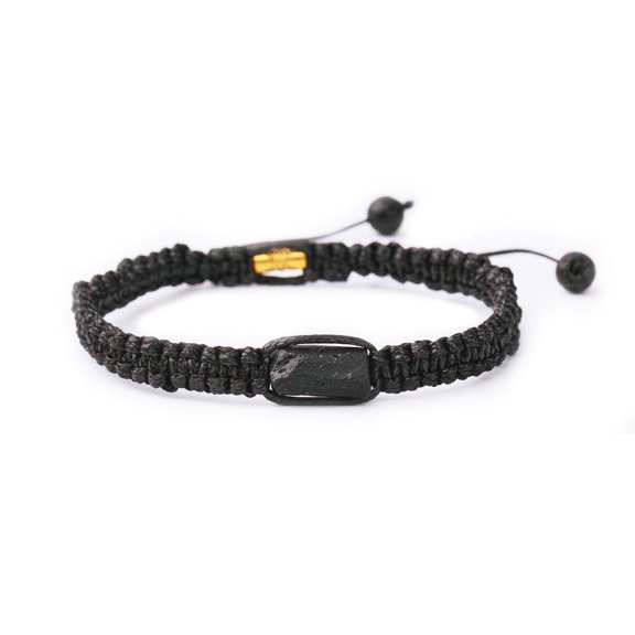Black Tourmaline Bracelet, Handmade Natural Stone, Adjustable Black String Men's and Women's Jewelry