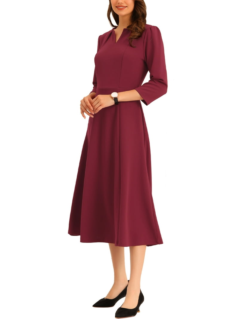 burgundy dress xs Women Burgundy Solid Strappy Fit And Flared Dress main image 1
