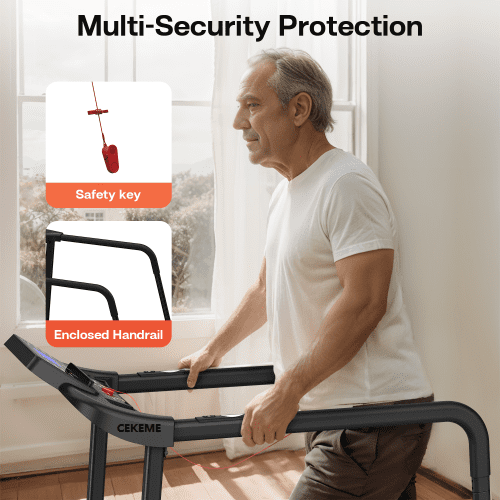 Walking Treadmill for Senior with Long Handrails, Folding Treadmill for 300lbs Capacity, Home Recovery Fitness Exercise Machine with Heart Rate Monitor, Large LED Display