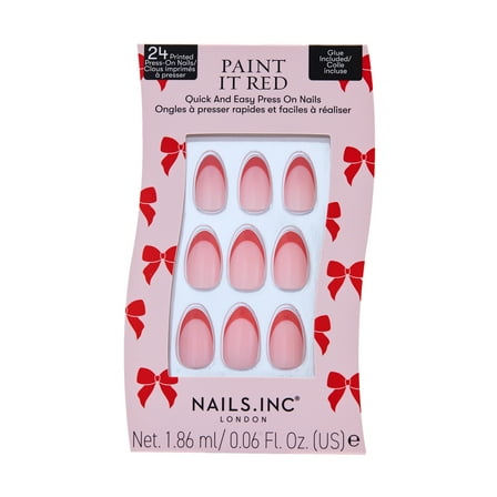 Nails.INC Limited Edition  Paint It Red Quick And Easy Press On Nails, Red French Tip, 25 Piece Gift Set