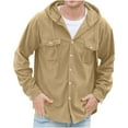 thumbnail image 4 of Afuyipoi Oversized Cargo Button Up Shirts for Men Hooded Jacket,Long Sleeved Casual Corduroy Outerwear Midweight Drawstring Pocket Button Jacket Khaki XL, 4 of 8