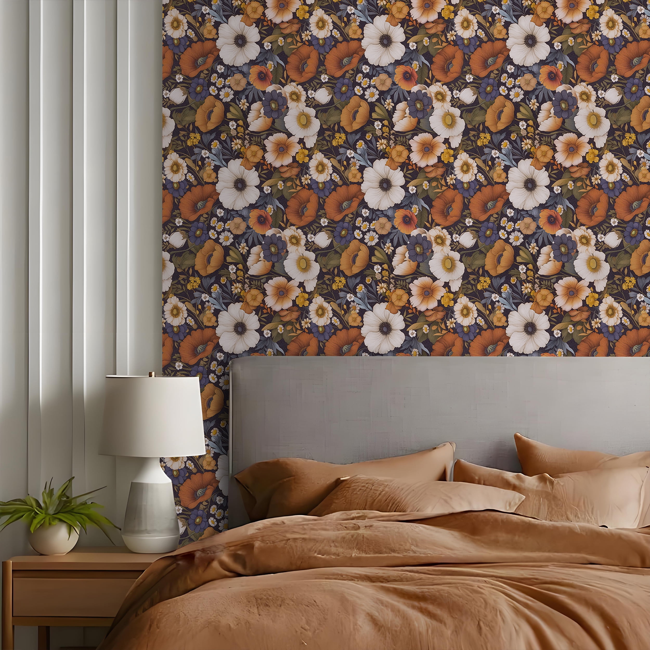Abyssaly Floral Wallpaper Peel and Stick 17.32"×236" Floral Black Wallpaper Vintage Plant Watercolor Self Adhesive Textured Wall Paper Contact Paper Home Decor Wall Covering Old Furniture Renovation