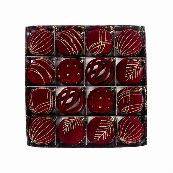YIKA 16 Pcs Velvet Christmas Balls Flocked Christmas Tree Ornaments Plastic Balls Xmas Decorative Hanging Ornaments Christmas Tree Decoration Wine