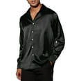thumbnail image 4 of Unique Bargains Men's Satin V Neck Long Sleeves Button Down Prom Shirts M Black, 4 of 6