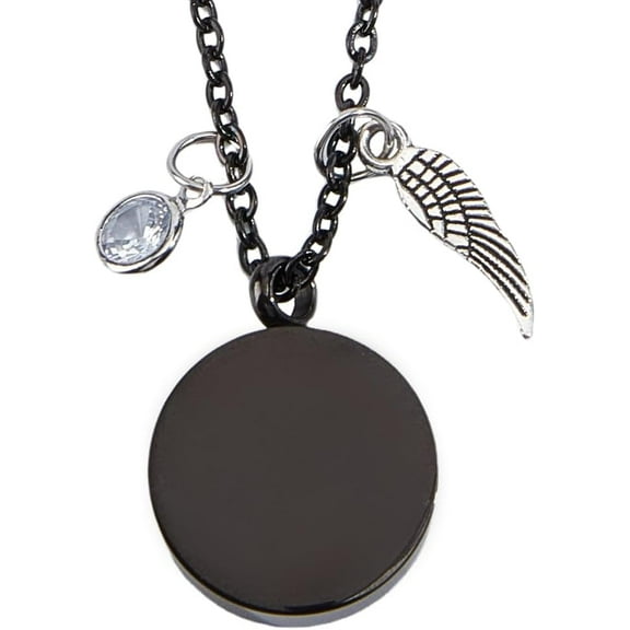 Pet Hair Memorial Necklace Stainless Steel Fur Ashes Keepsake Necklace Black Locket Necklaces with Wing Cat Dog Urn Memorial Jewelry