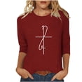 thumbnail image 2 of Mifsaly 3/4 Sleeve Tops for Women Casual Script Faith Graphic Top Crewneck Cotton Shirt Soft Stretchy Slim Fit Summer Blouse Elegant Religious Style Tee S, 2 of 6
