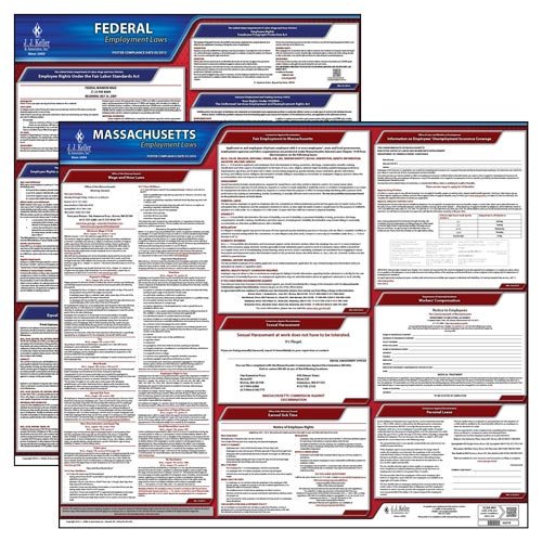 2025 Massachusetts et Ensemble d'Affiches sur le Droit du Travail Fédéral (Anglais, MA State) - Affiches Laminées Conformes OSHA, J. J. Keller & Associates, Inc.