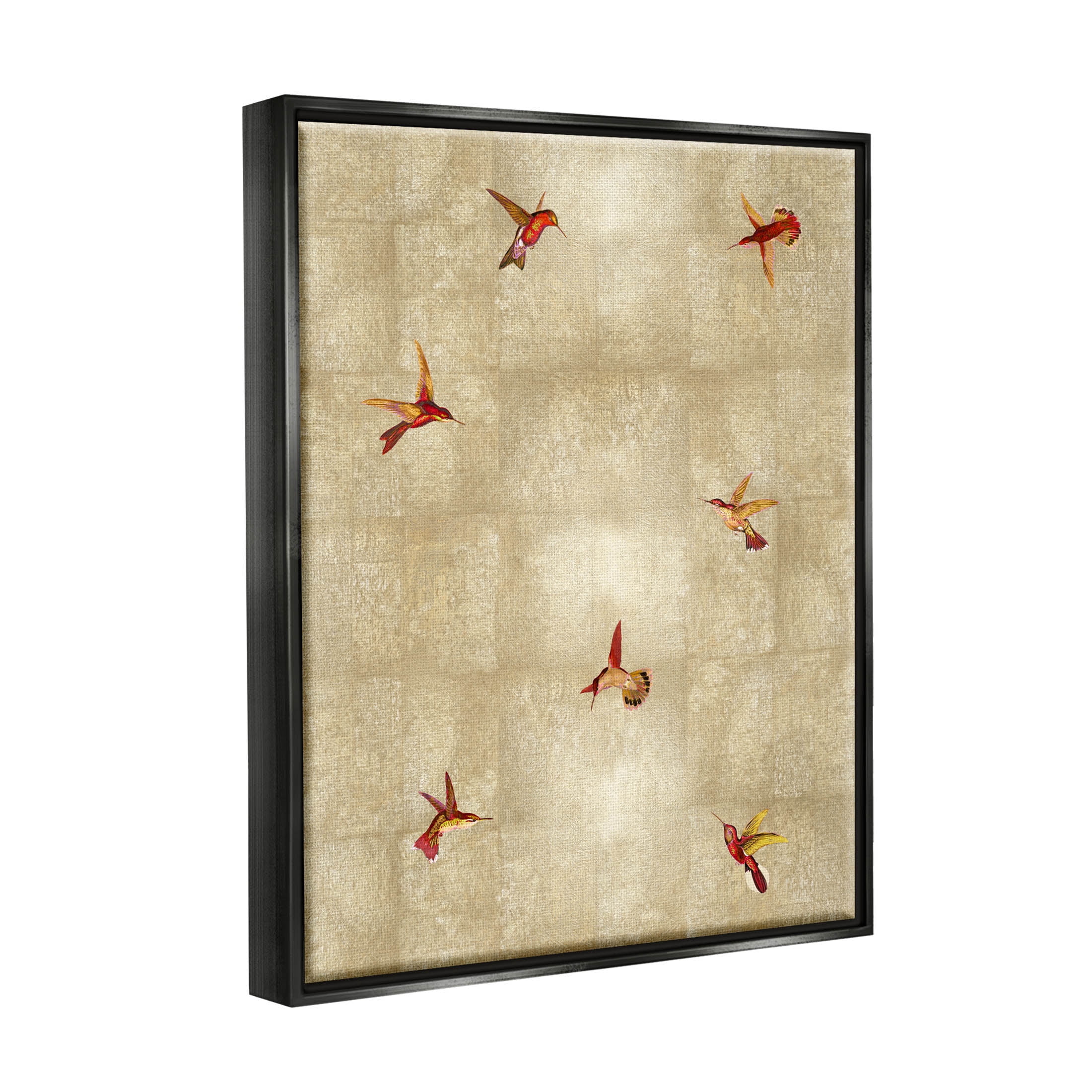 Red Hummingbirds Flying Pattern Animals & Insects Graphic Art Jet Black Framed Art Print Wall Art