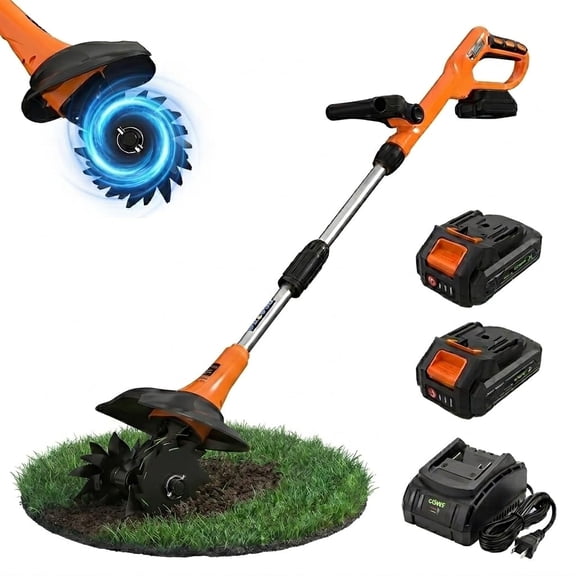 20V Battery Powered Cordless Garden Tiller, Garden Cultivator with 2x2.0Ah Batteries & Charger, 9-Inch Tilling Width 6.6-Inch Depth Portable Rototiller for Lawn Yard Soil