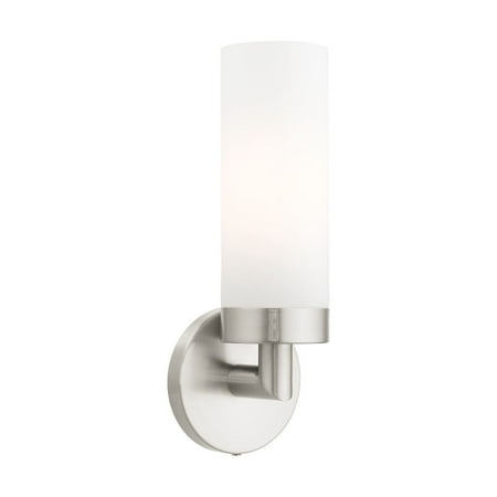 

1 Light Contemporary Steel Ada Wall Sconce with Cylinder Satin Opal White Glass-11.75 inches H By 4.25 inches W-Brushed Nickel Finish Bailey Street