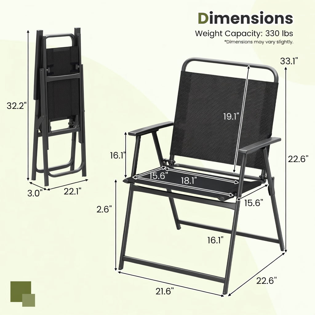 Hommoo 2-Pack Foldable Outdoor Chairs, Breathable Mesh Seat, Rust-Resistant Steel Frame, Lightweight & Portable for Camping, Backyard, Garden, Black