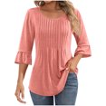 thumbnail image 1 of MeetoTime Tuniques pour Femmes Manches 3/4 Décontractées Col Rond Plissé Couleur Unie T-Shirt Pull, 1 of 6