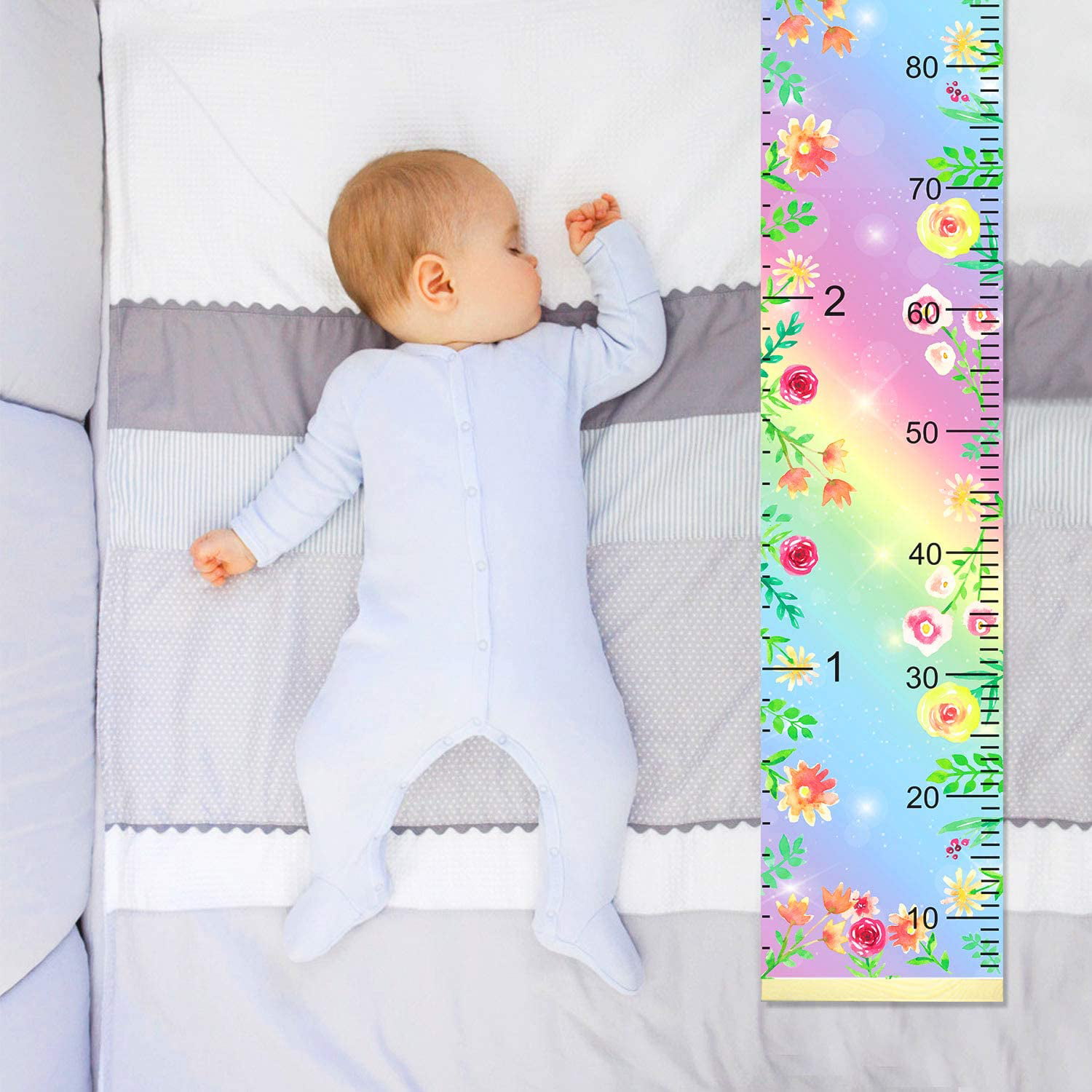 Foldable Kids Height Chart Wall Decor Nursery Growth Measurement Ruler Removable 