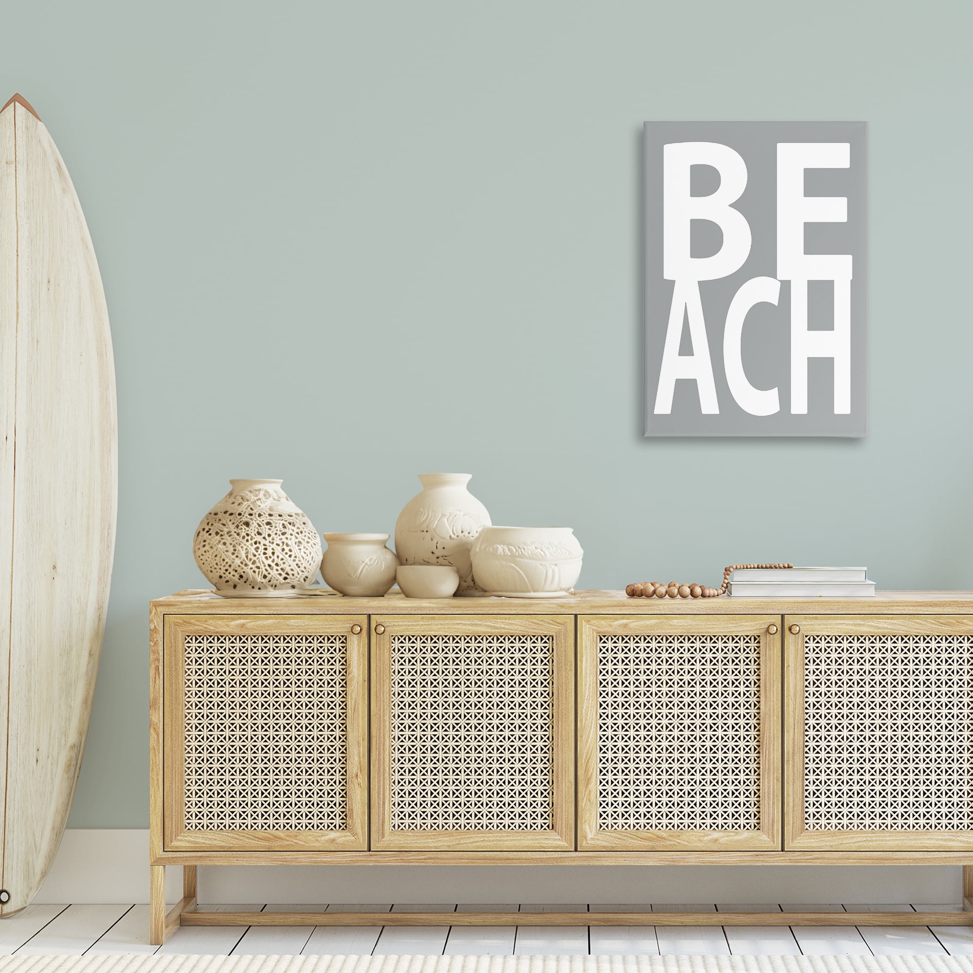 Stupell Industries Beach Word on Grey Typography Painting Gallery Wrapped Canvas Art Print Wall Art, 24 x 36