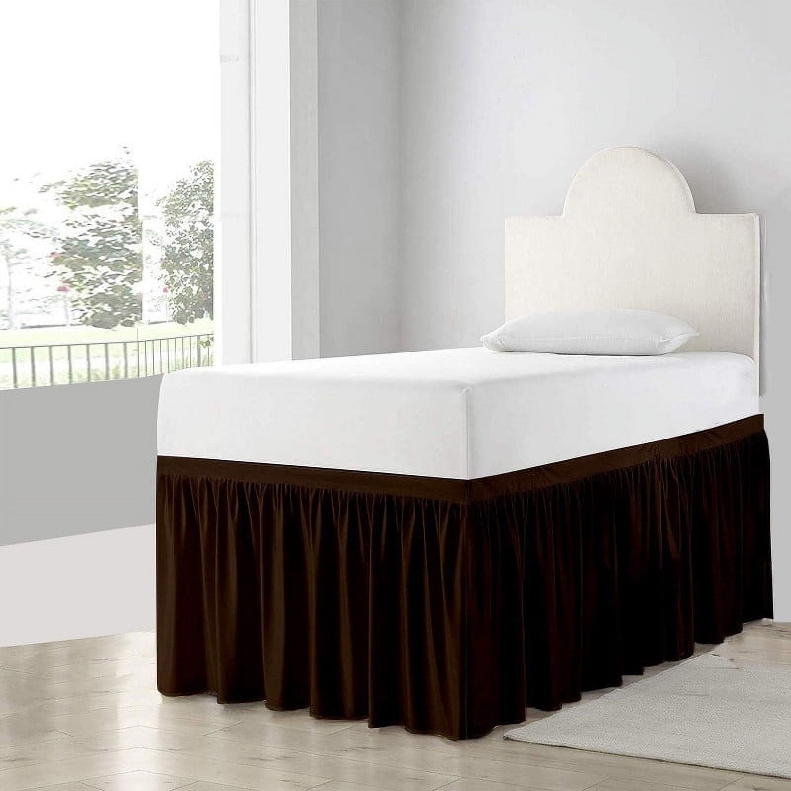 College Dorm Bedskirt, 36 Inch Drop 100% Microfiber Lightweight Ruffled, Twin-XL Size (39" x 80") Elastic Bed Skirt - Chocolate Solid
