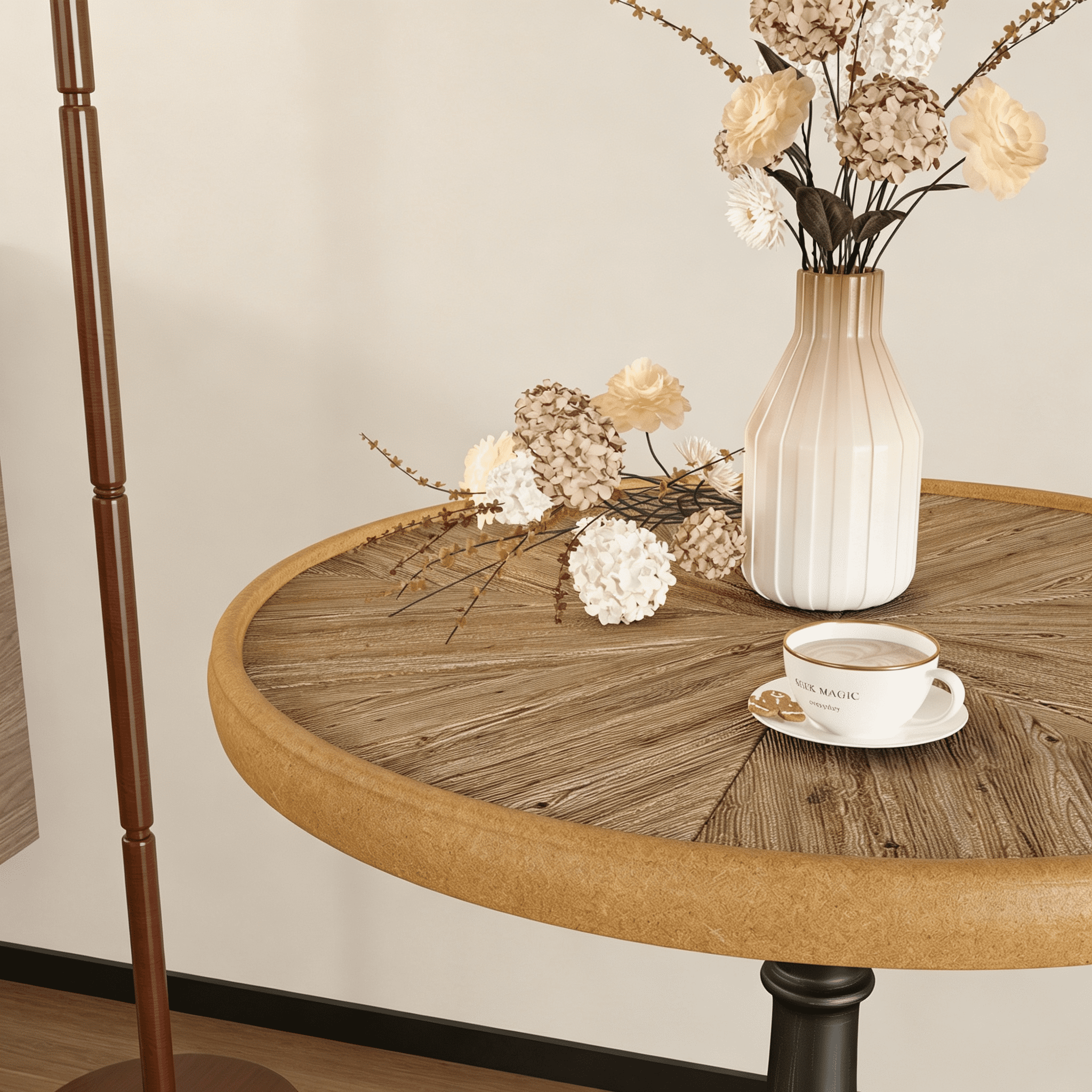 Natural Wood Round End Table with Metal Base, 19.9 x 19.9 x 23.4 in