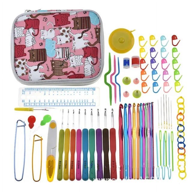 1SET Aluminium Crochet Hooks Knit Colorful Crochet Needle Set Sweater Knitting Needls Set DIY Clothes Scarf with Bag
