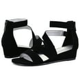 thumbnail image 3 of Pennysue Women's Black Nubuck Pu Open Toe Shoes Ankle Strap Low Wedge Sandals 8M, 3 of 6