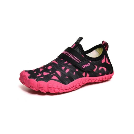 

Wazshop Kids Water Shoes Slip On Aqua Socks Barefoot Beach Shoe Breathable Quick Dry Flats Children Non-Slip Athletic Black Rose Red 13C