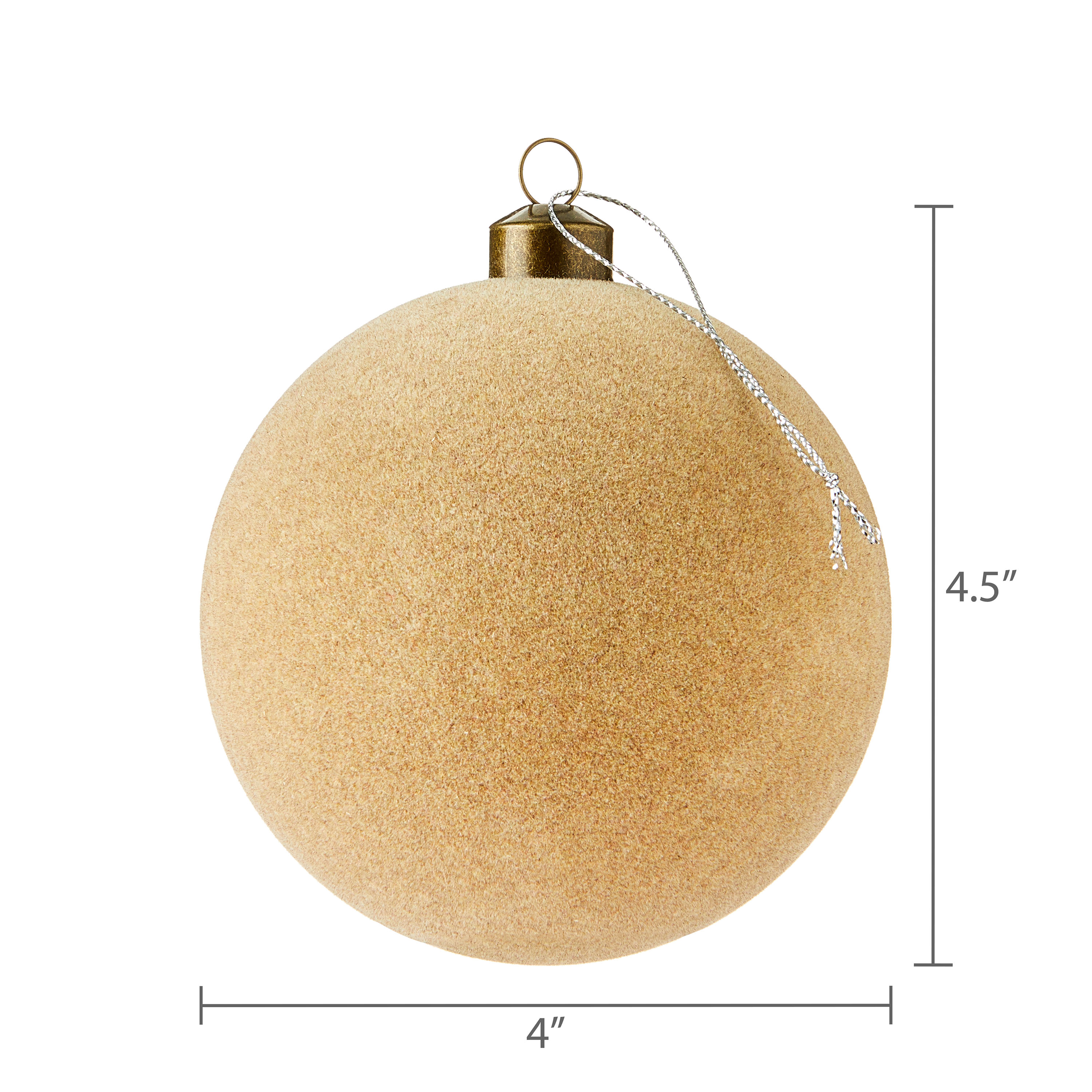 4 Count Beige Velvet-Feel Ball Christmas Ornaments, 4.5", by Holiday Time