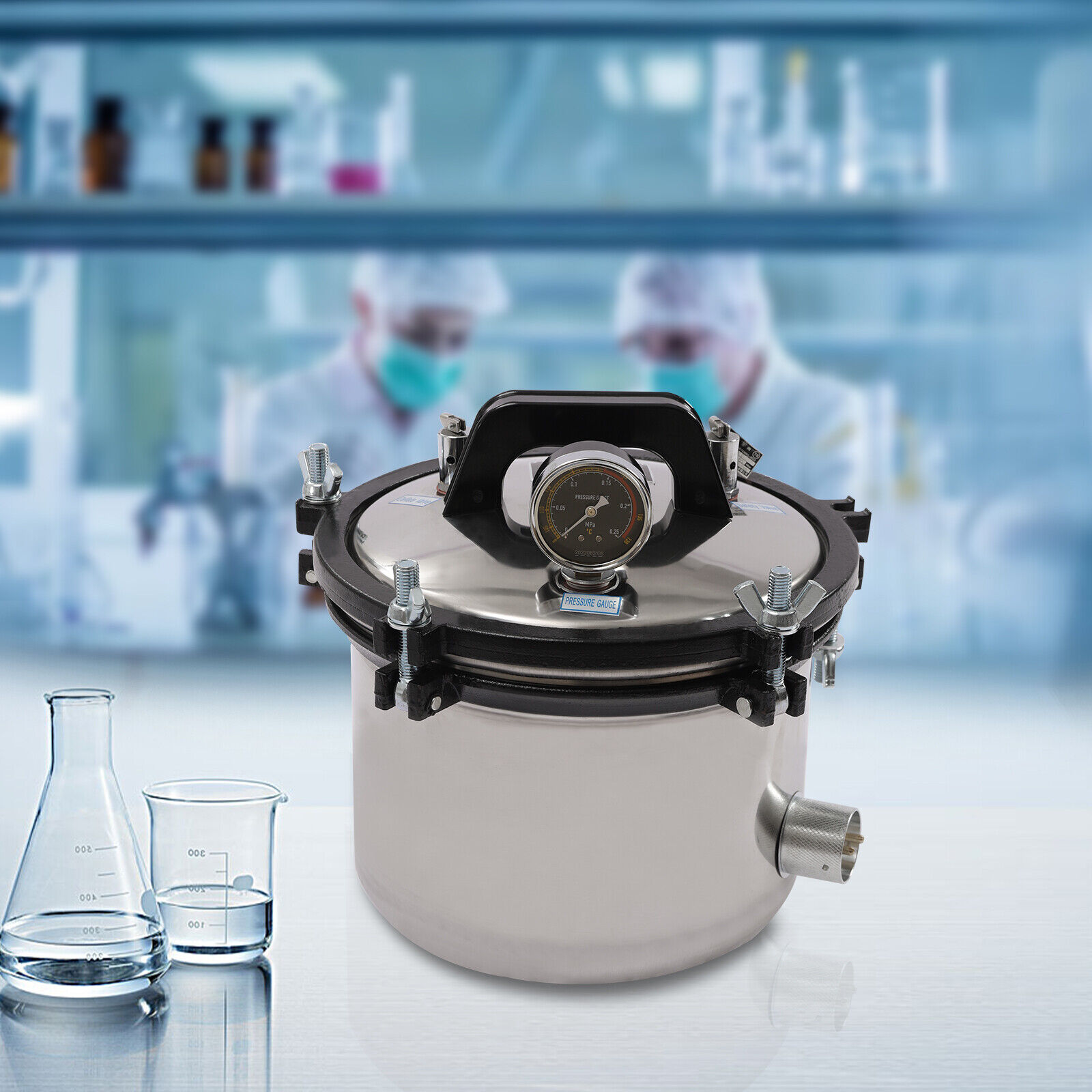 Fichiouy 8.5 Quart Autoclave High Pressure Steam Autoclave for Lab Culture Medium 110V Stainless Steel