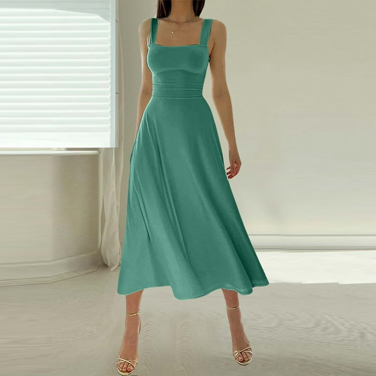Women's Solid Color Slim Straps Short Sleeve Dress Women's Solid Color Slim Straps Short Sleeve Dress
