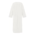 thumbnail image 5 of Hinvhai Men's round neck solid color buttoned cotton loose long sleeved robe for home and outdoor wear White M(M), 5 of 9
