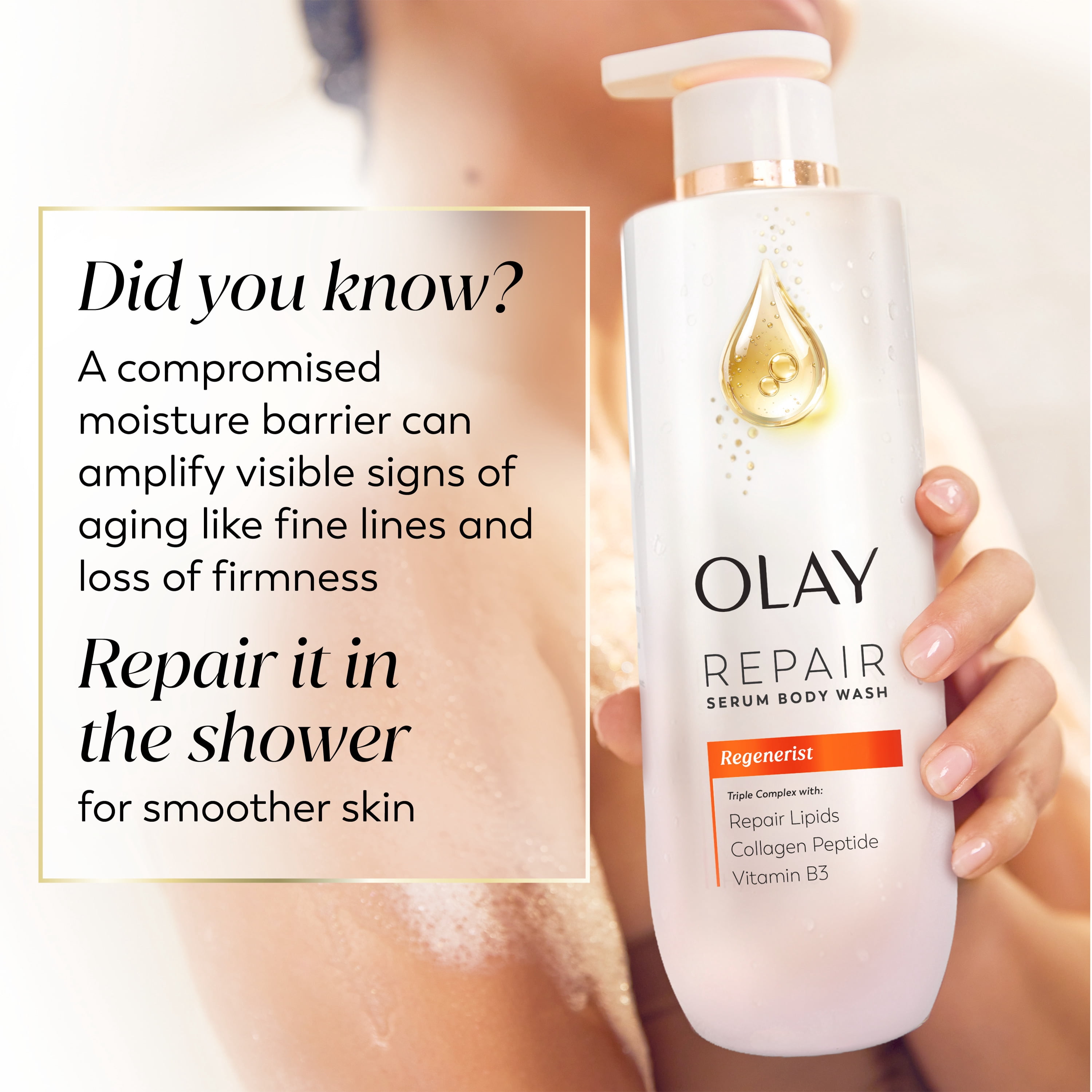 (4 pack) Olay Body Wash Regenerist Repair Serum, Triple Compex with Repair Lipids, Collagen Peptide and Vitamin B3, 20 fl oz