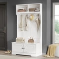 thumbnail image 1 of White Multifunctional Hall Tree Coat Rack with 2 Doors & 4 Hooks, Entryway Shoe Cabinet with Top Open Storage, Organizer for Hallway Living Room, 1 of 9