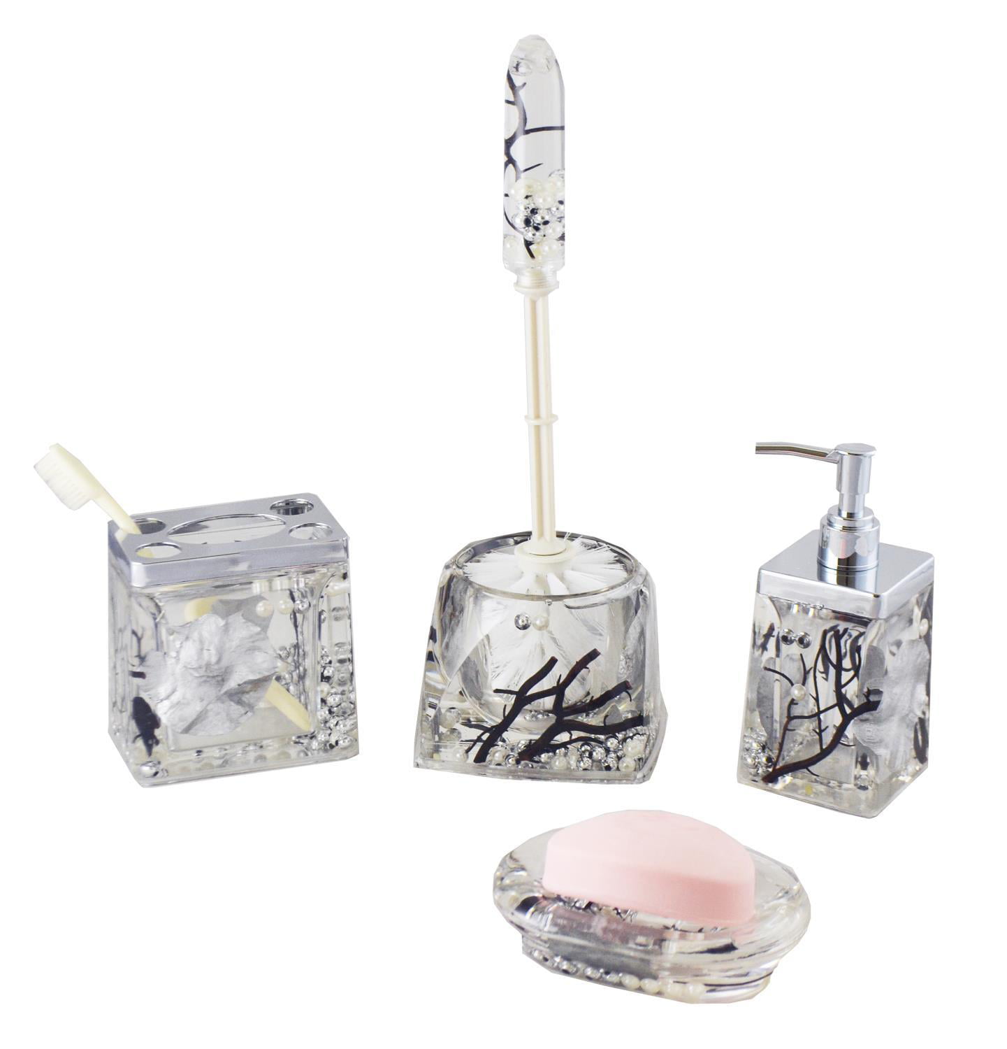 Golden Copper Flakes & Specks 5 Piece Chic Bathroom Vanity Accessories Gift Set 