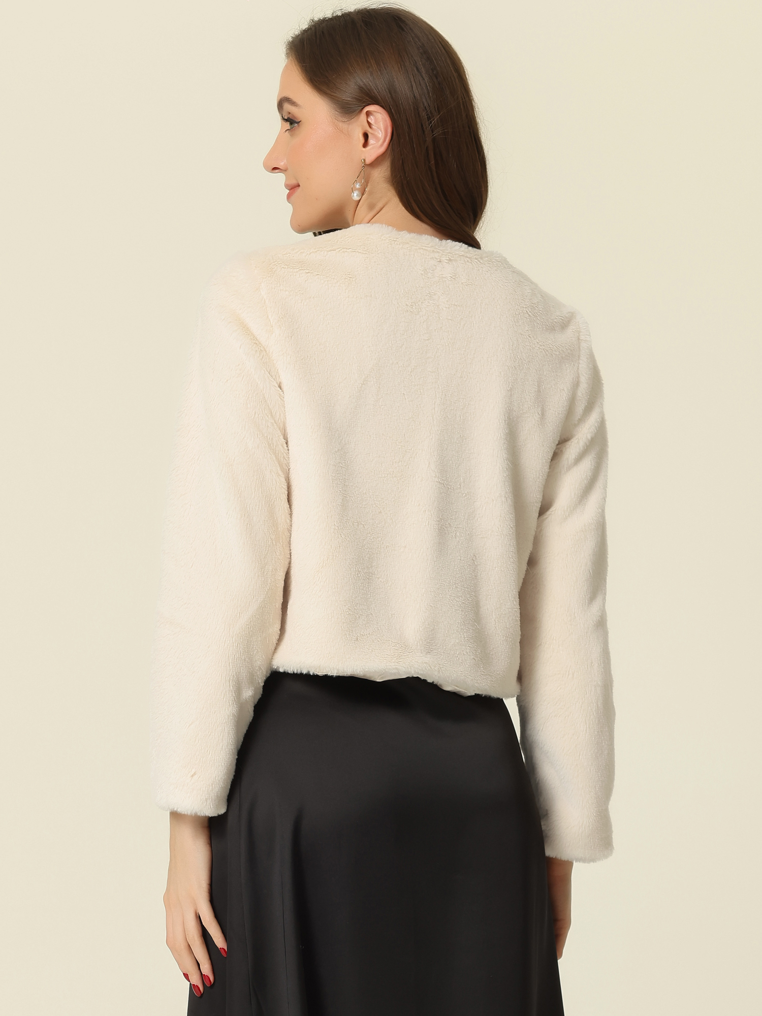 DARING DIVA Women's Faux Fur Cropped Open Front Jacket Bolero Coat S Beige