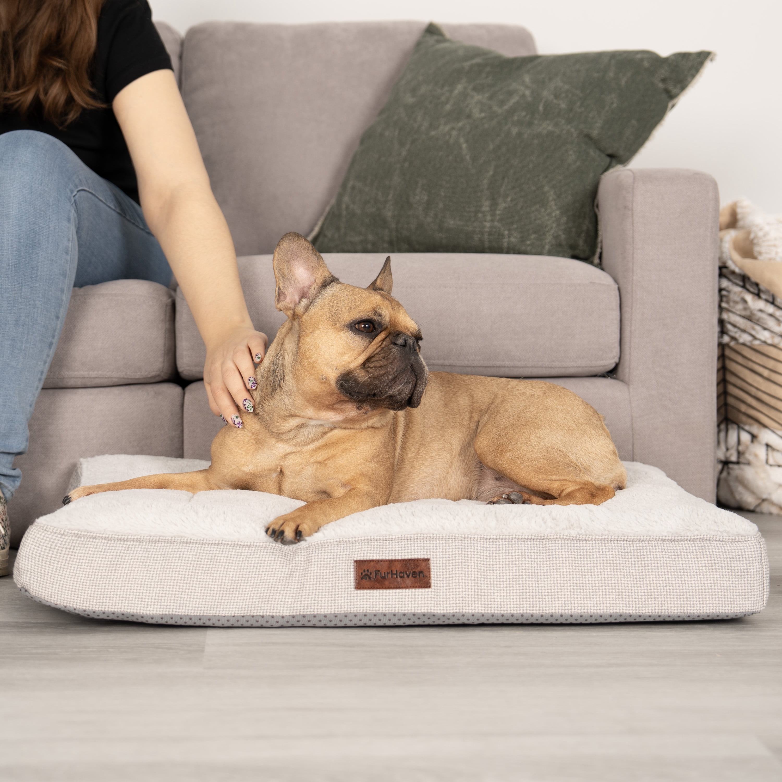 FurHaven Plush & Decorator Check Tuft-Top Orthopedic Mattress Pet Bed for Dogs and Cats - Gray, Medium