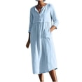 thumbnail image 1 of Moda mujer otoño sólido casual cuello redondo botón bolsillos 1/2 vestido de manga Fridja  bnh3091, 1 of 1
