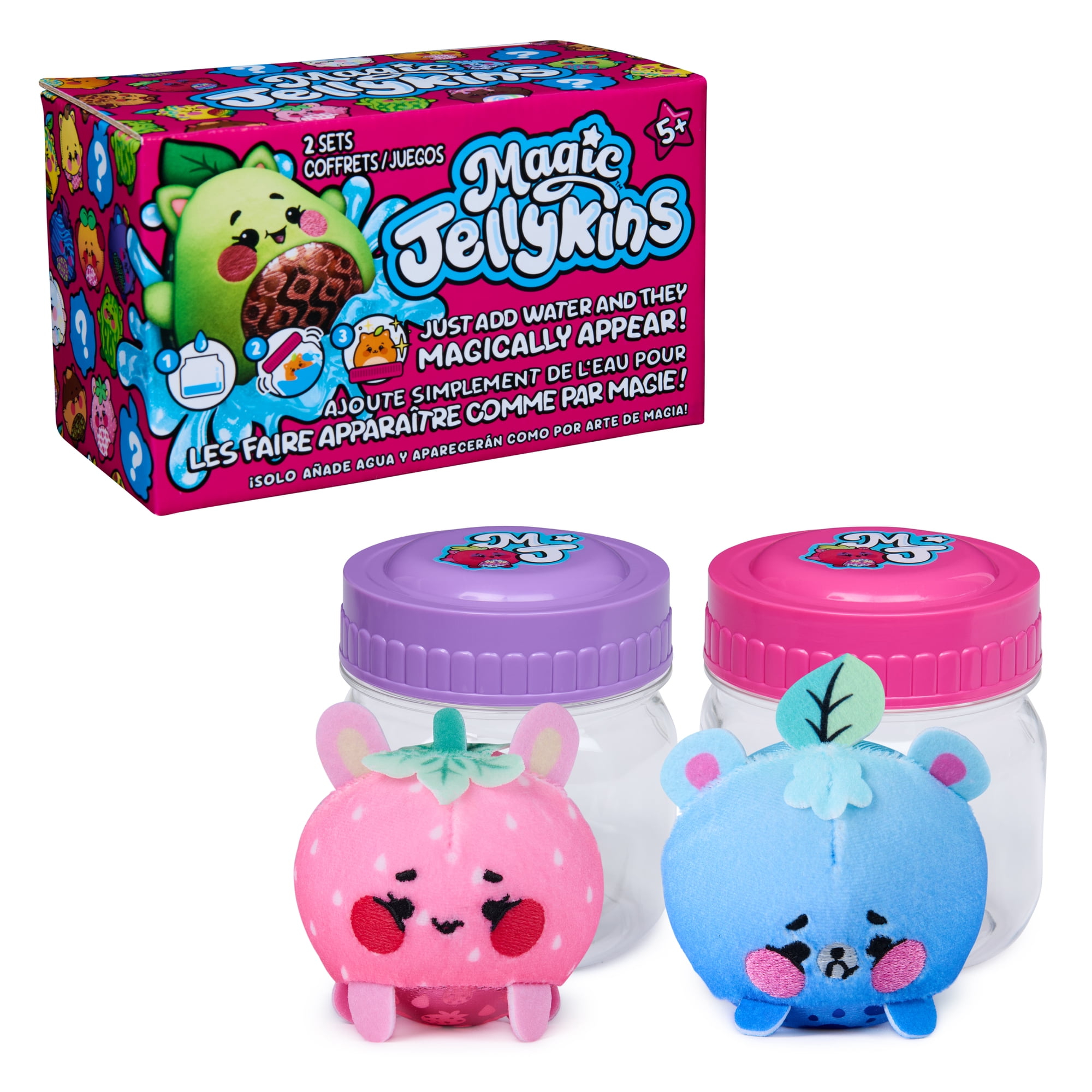 Magic Jellykins Surprise Plush Jar 2-Pack, Magical Transforming Water-Activated Toys, Series 1, Mystery Box Plushies for Ages 5 and Up, Multicolor, 3”