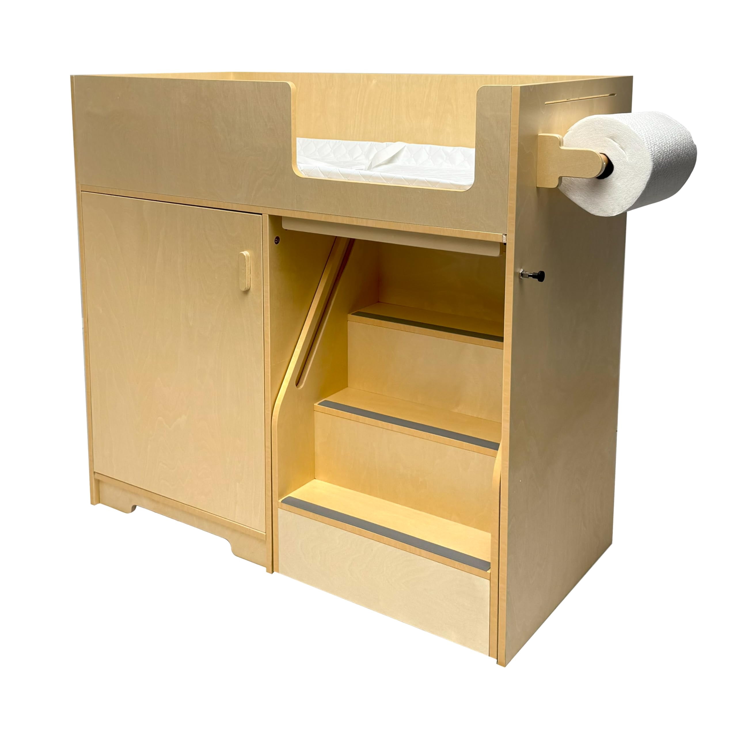 ZETY Baby Changing Table with Stairs, Portable Wooden Diaper Station with Wheels, Storage Shelves and Paper Roll Holder