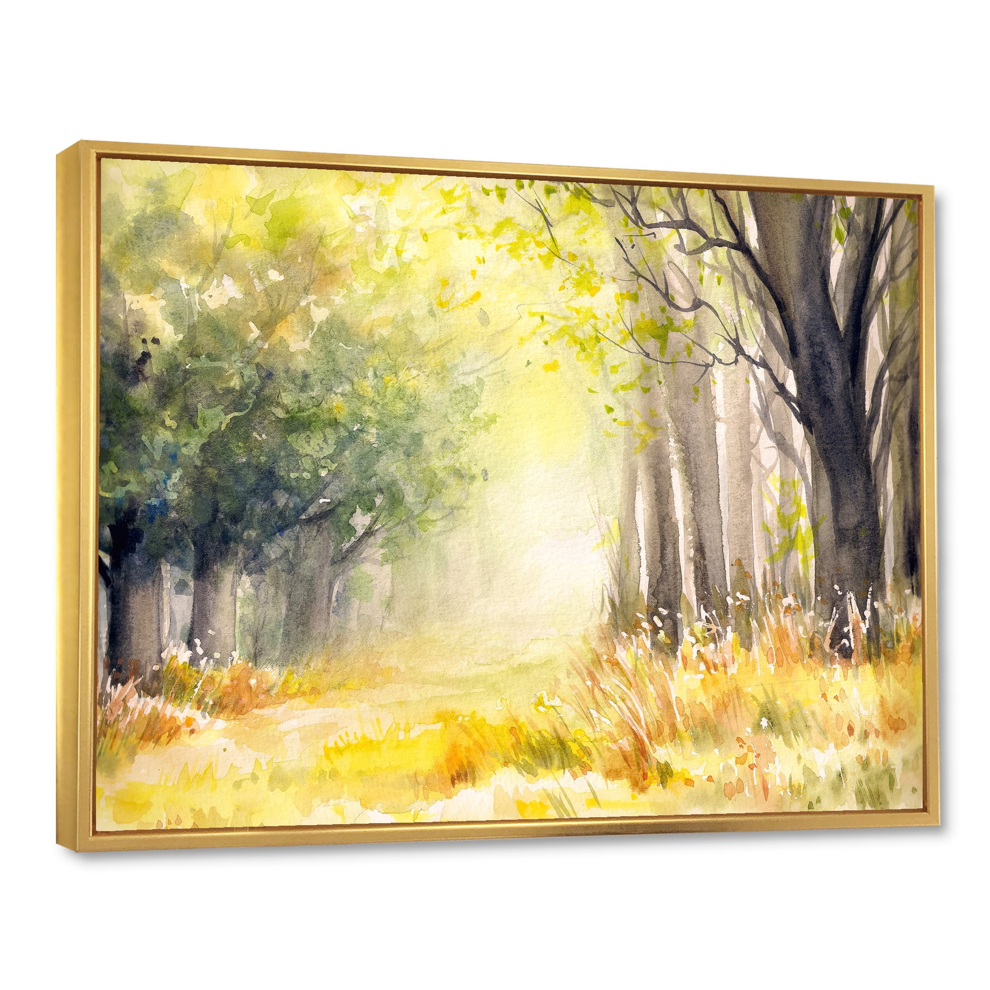 Designart 'Bright Sunshine Through The Yellow Forest Trees III' Traditional Framed Canvas Wall Art Print