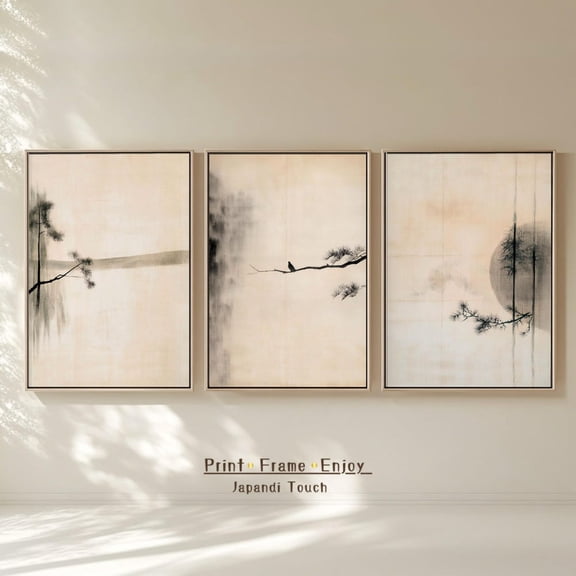Japandi Zen Wall Art Set: Japanese Prints Set 3 Unframed Paper Print 8x12