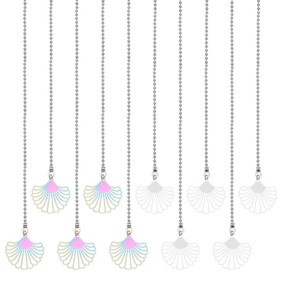 10Pcs 2 Colors Sea Shell Ceiling Fan Pull Chain 14.17 Inch Hollow Shell Fan Pull Chain Extender with Ball Fan-shaped Ceiling Fan Danglers Decorative