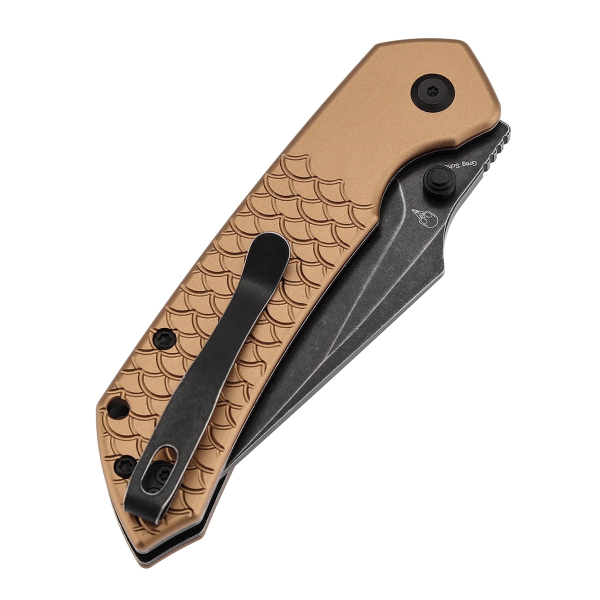 Tenable Fenrir Folding Pocket Knives 3.4“ Blackwashed Nitro-V Blade,Bronze Aluminum with Fishscale Texture Handle,B1034H11