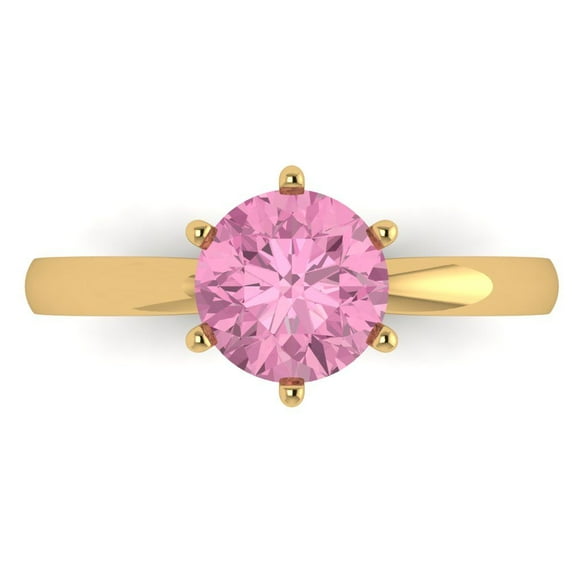 Solitaire Engagement Ring for Women - 1.5ct Simulated Pink Diamond in 14K Yellow Gold Promise Ring