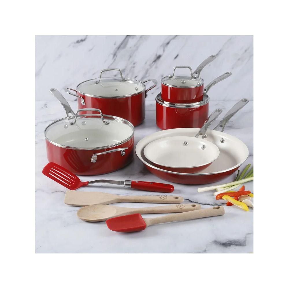 Martha Stewart 14 Piece Cookware Set, Red