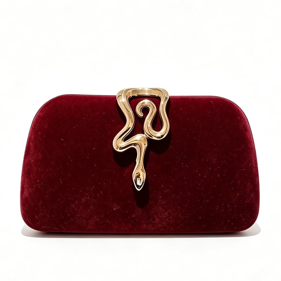 Women's Velvet Evening Clutch Bag with Gold Abstract Metal Handle, Elegant Party Handbag for Wedding, Prom & Formal Events