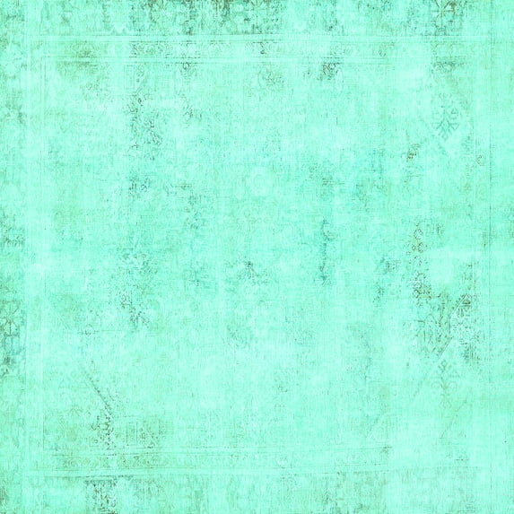 Ahgly Company Machine Washable Indoor Square Abstract Turquoise Blue Modern Area Rugs, 3' Square