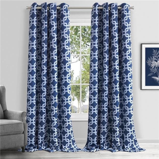HomeRoots 473335 84 in. Navy Interlock Pattern Window Curtain Panel