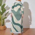 thumbnail image 4 of Large Size Abstract Green Cream Wave Art Long Sleeved Dress Women Dress for Parties Elegant Chic Evening Dresses, 4 of 7