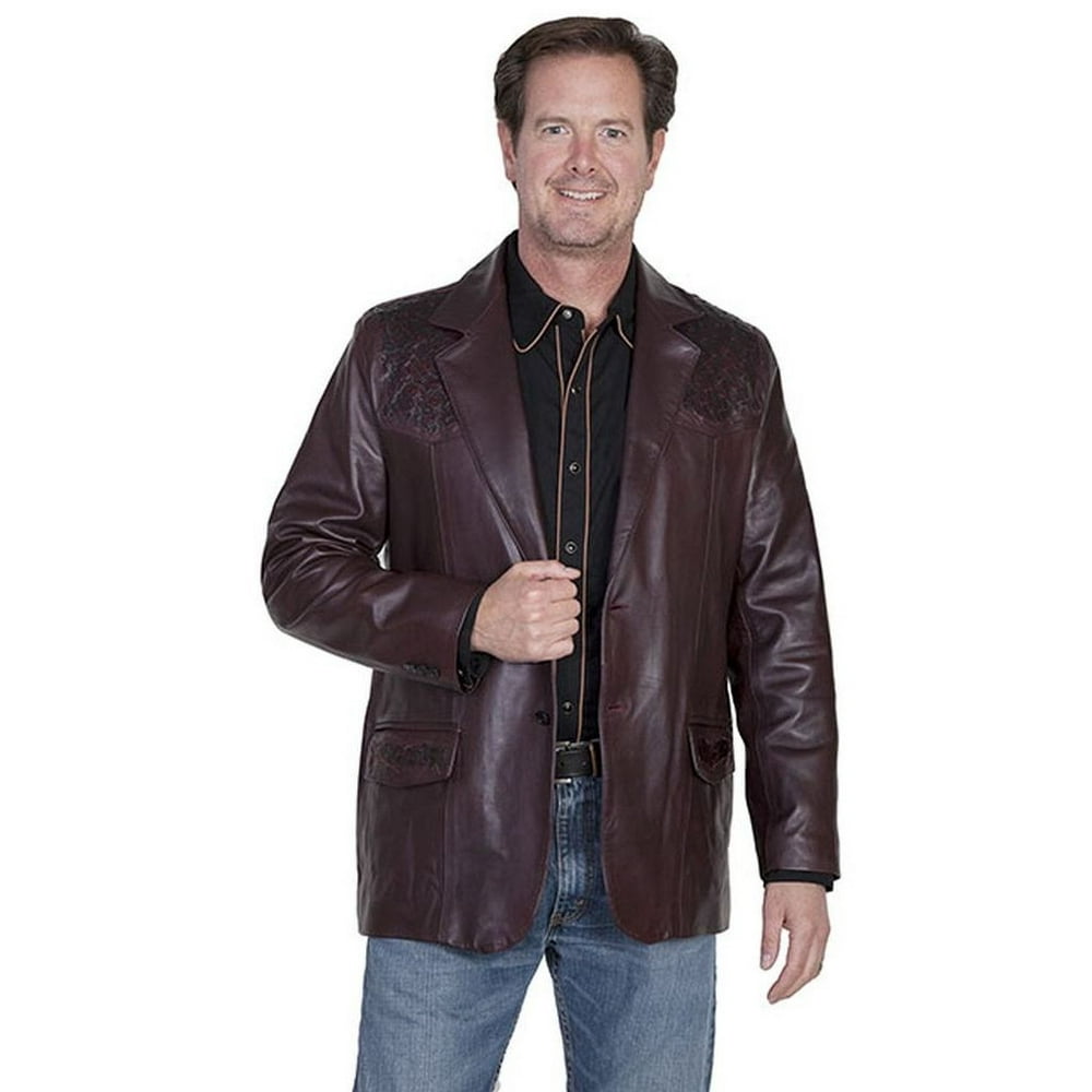 Scully Leather Scully 65017940 Mens Leather Wear Lambskin Blazer with Genuine Ostrich Trim