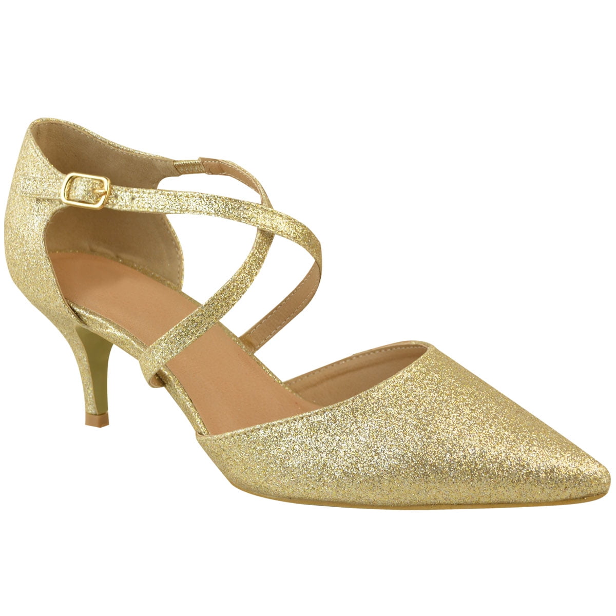 Womens Court Shoes Ankle Strap Low Kitten Heel Shoes Ladies Comfort